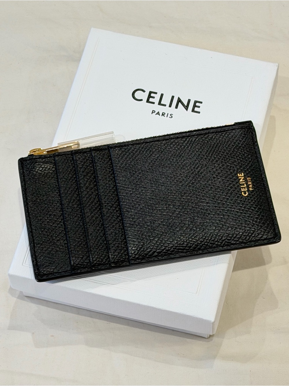 Celine Black Leather cardholder wallet with Zip